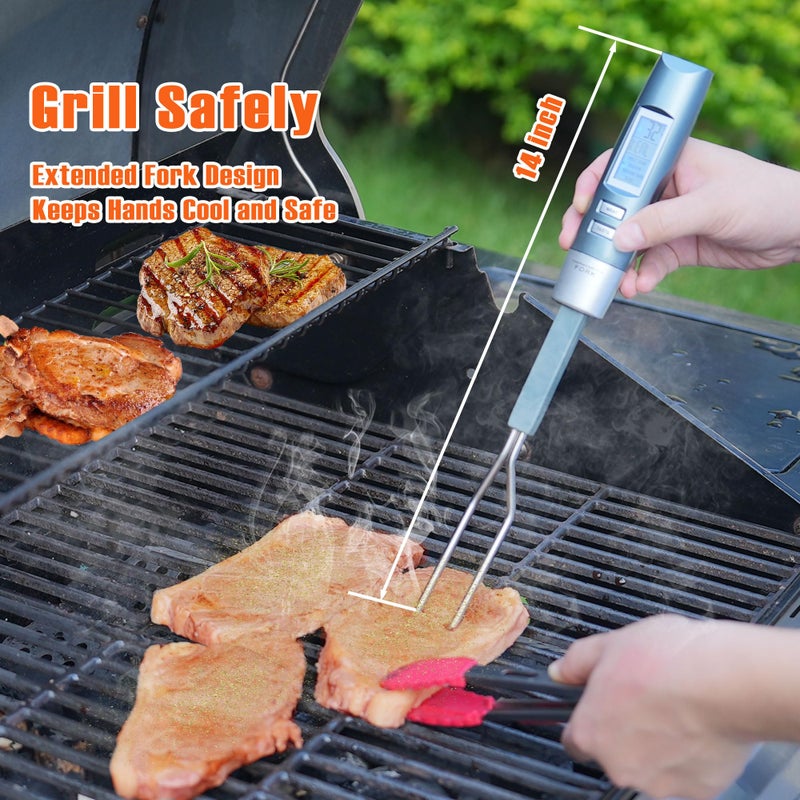 lfcforldx Meat Thermometer Fork with Electronic Ready Alarm, Digital Cooking Thermometer with Instant Read, LCD Display and Led Light, Grill Thermometers for BBQ Grilling Gadgets Steak Pork - Image 2